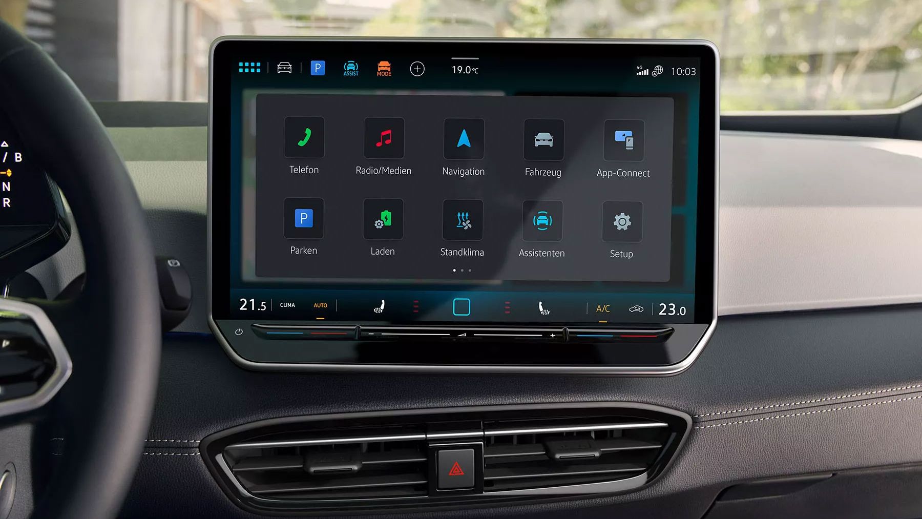 Detailansicht des Infotainmentsystems des VW ID.3 Pro